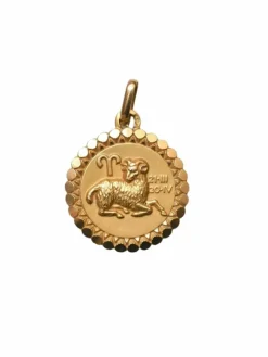 Pendentif médaille or jaune vintage astrologique Bélier