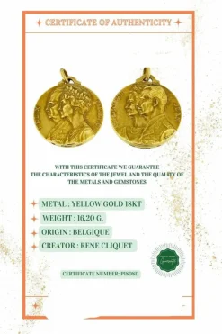 Pendentif Médaille or jaune de René Cliquet Grands-Ducs et Grandes-Duchesses de Luxembourg