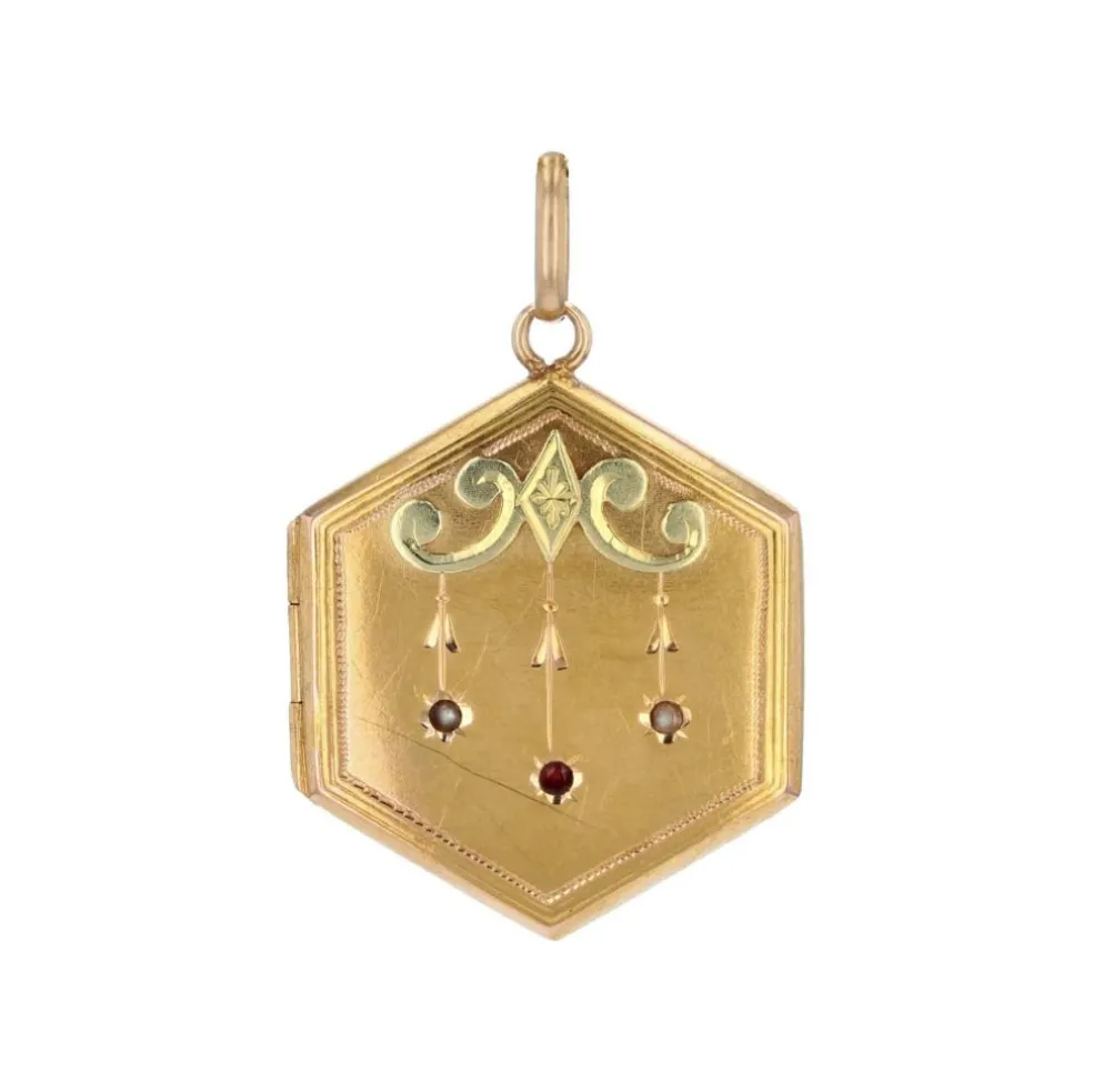 Pendentif médaillon ancien hexagonal