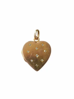 Pendentif médaillon ancien cœur ouvrant en or et diamants taille rose