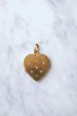 Pendentif médaillon ancien cœur ouvrant en or et diamants taille rose