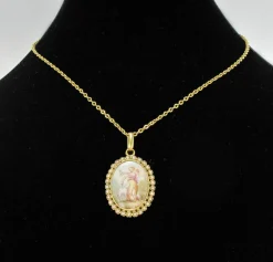 Pendentif médaillon ancien miniature sur porcelaine et perles fines