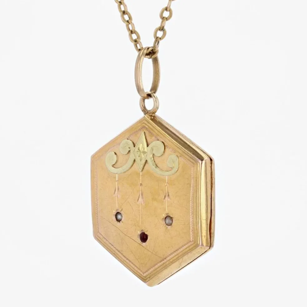 Pendentif médaillon ancien hexagonal