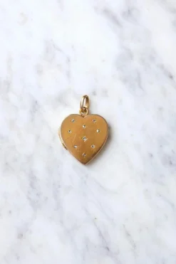 Pendentif médaillon ancien cœur ouvrant en or et diamants taille rose