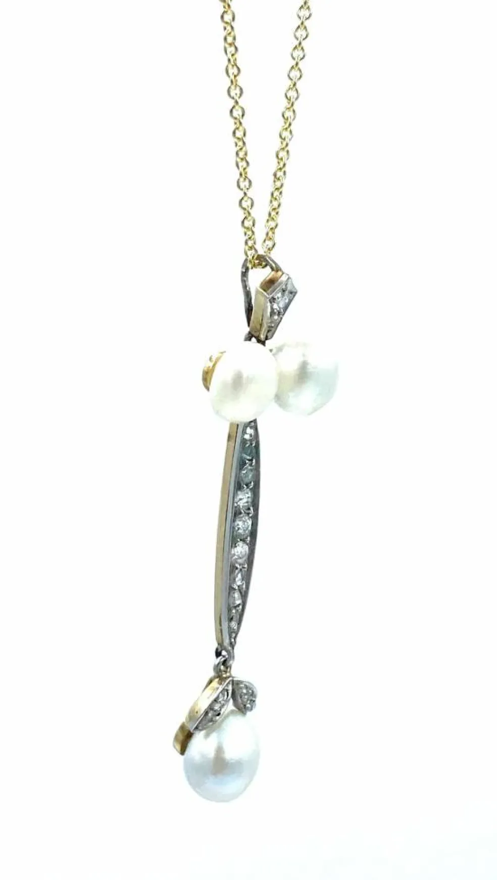 Pendentif 19ème, or, perles fines et diamants