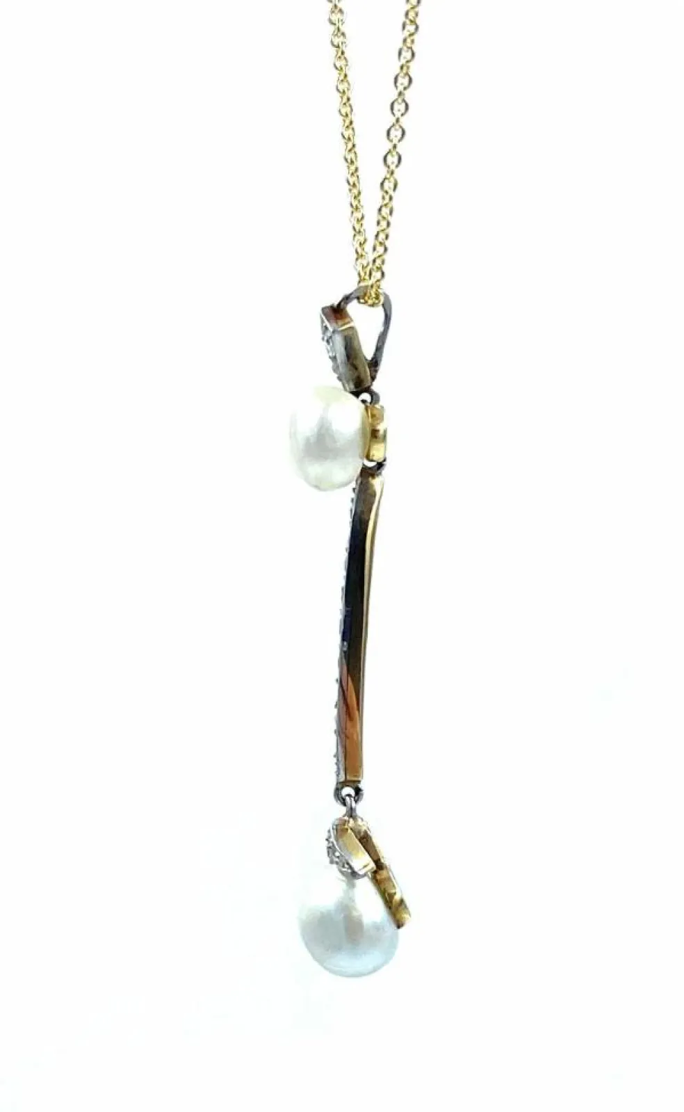 Pendentif 19ème, or, perles fines et diamants