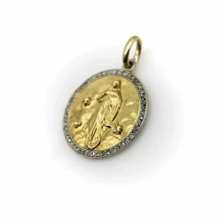 Pendentif Mère de Dieu en or jaune 18 carats et platine de style édouardien