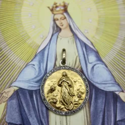 Pendentif Mère de Dieu en or jaune 18 carats et platine de style édouardien