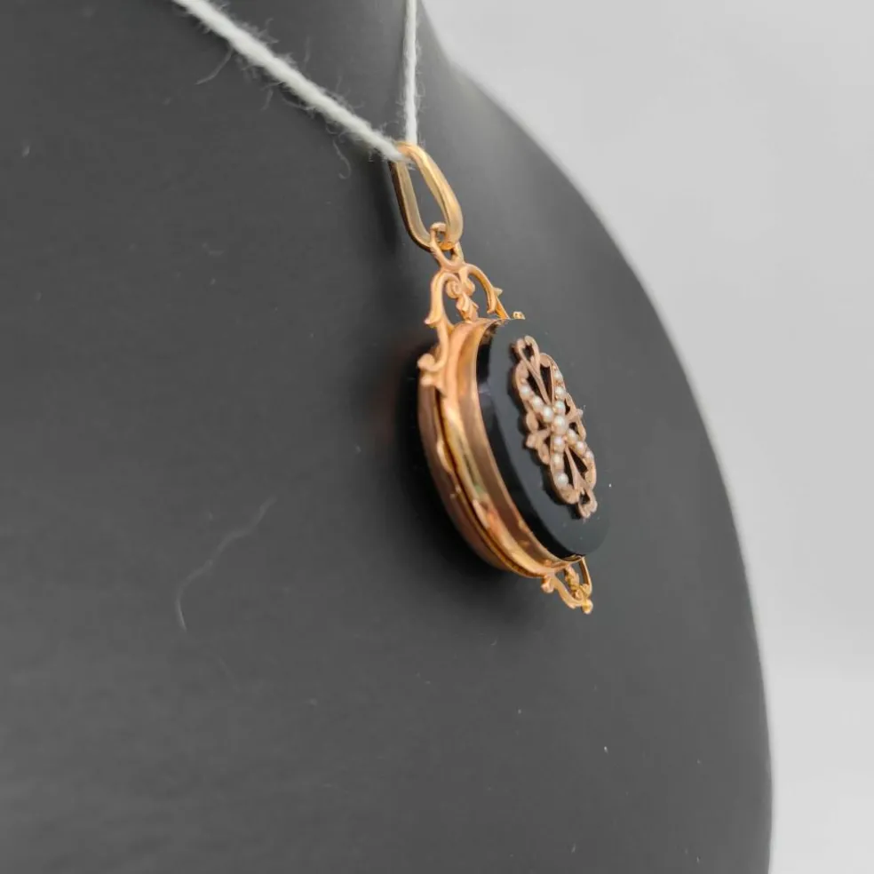 Pendentif Napoleon III en or 18K onyx et perles