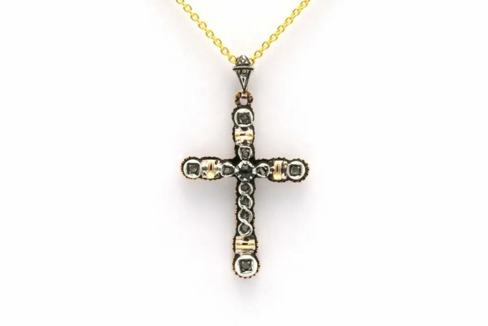 Pendentif Napoléon III or jaune et argent, saphir et diamants