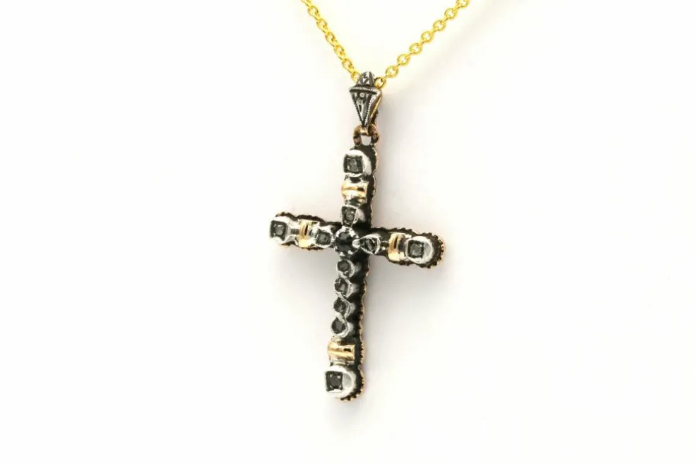 Pendentif Napoléon III or jaune et argent, saphir et diamants