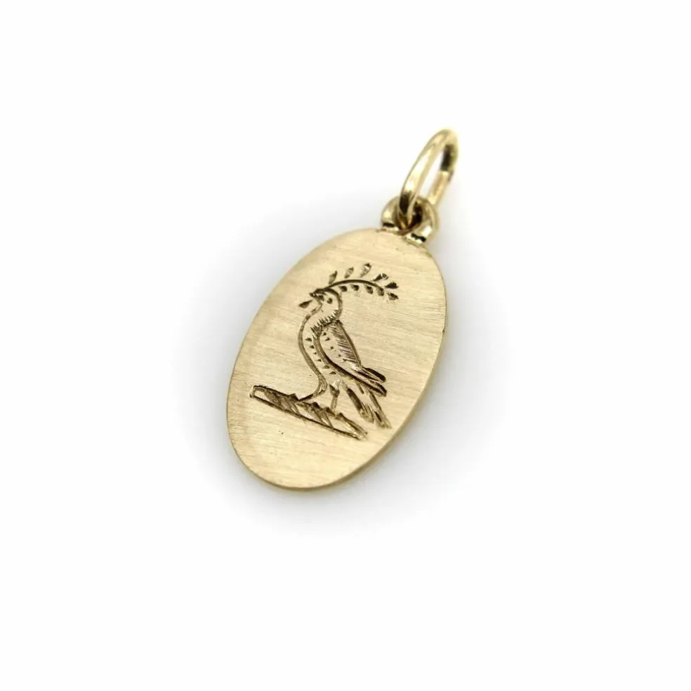 Pendentif Oiseau de la Paix gravé à la main en or 14 carats