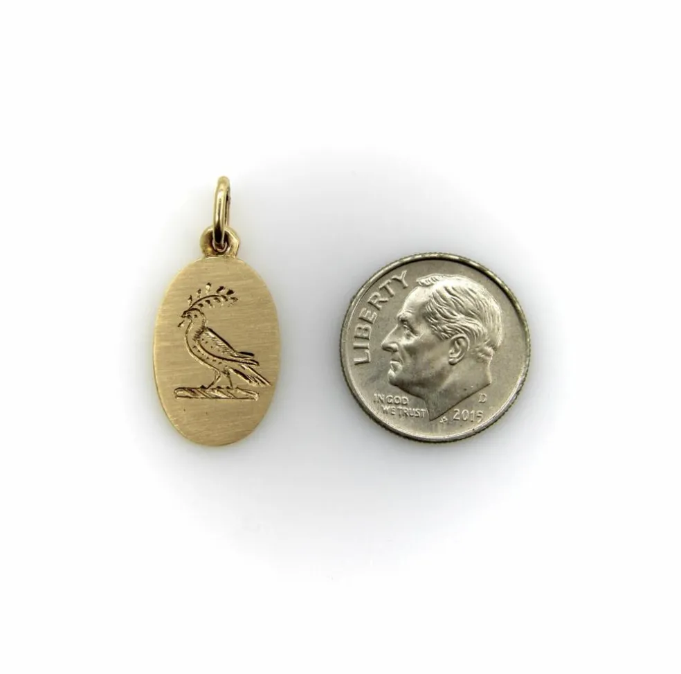 Pendentif Oiseau de la Paix gravé à la main en or 14 carats