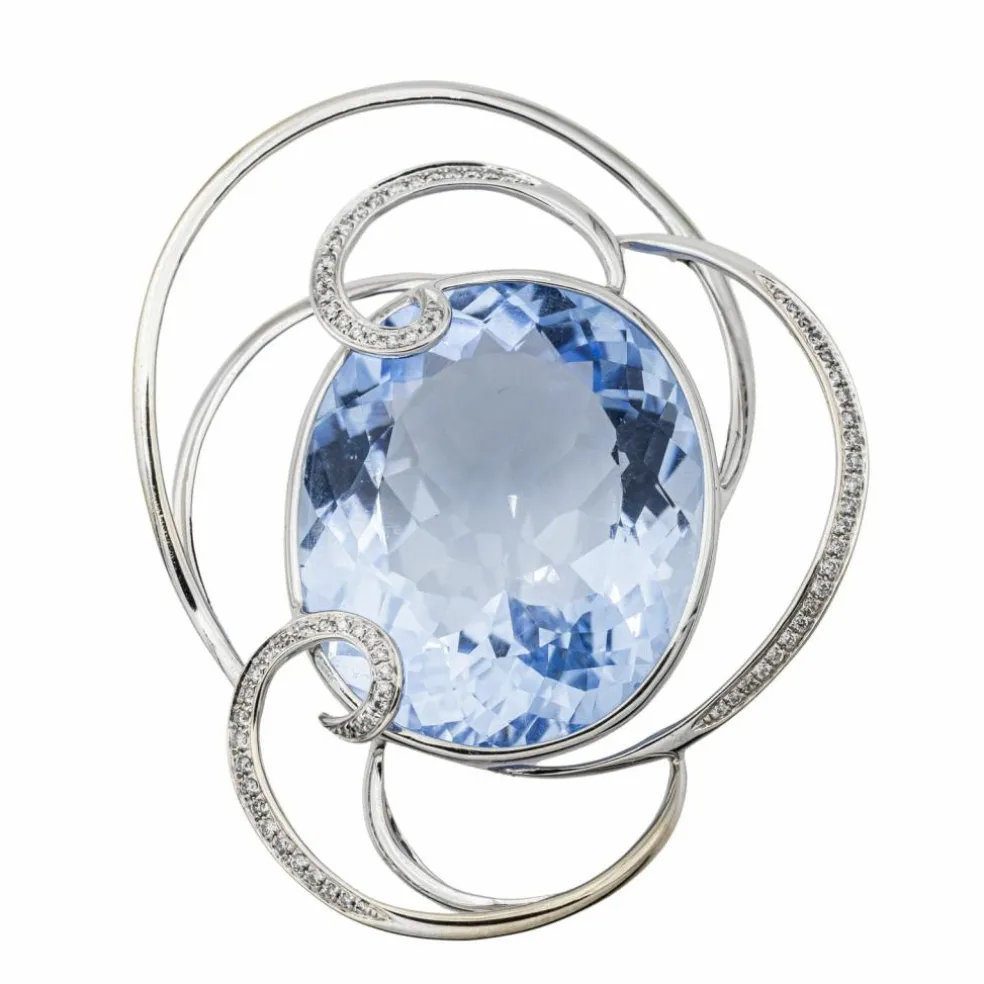 Pendentif Or blanc Aigue Marine