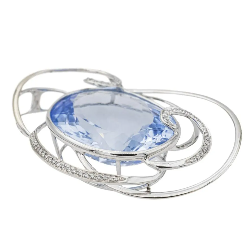Pendentif Or blanc Aigue Marine