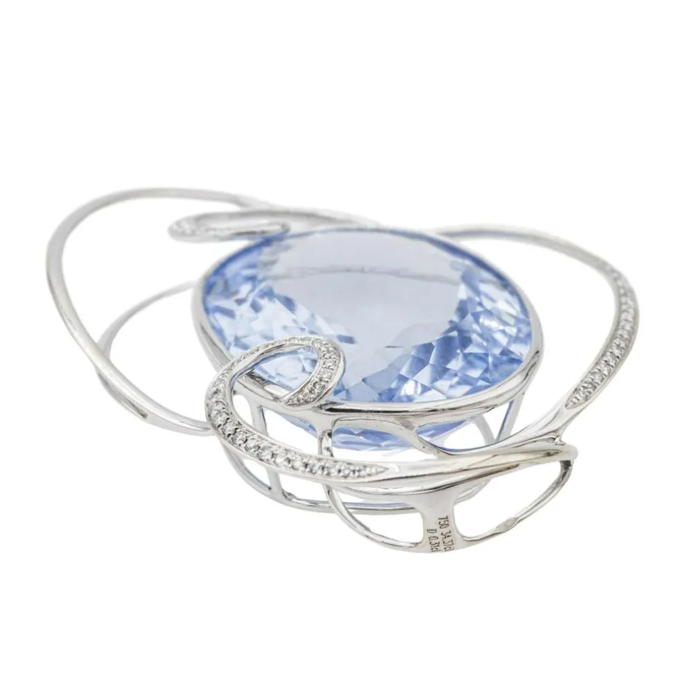 Pendentif Or blanc Aigue Marine