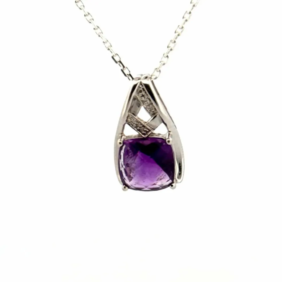 Pendentif Or Blanc Améthyste Diamants