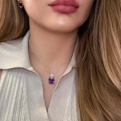 Pendentif Or Blanc Améthyste Diamants