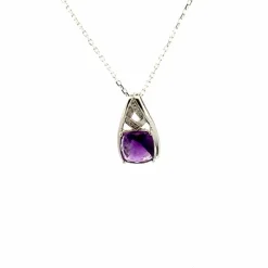 Pendentif Or Blanc Améthyste Diamants