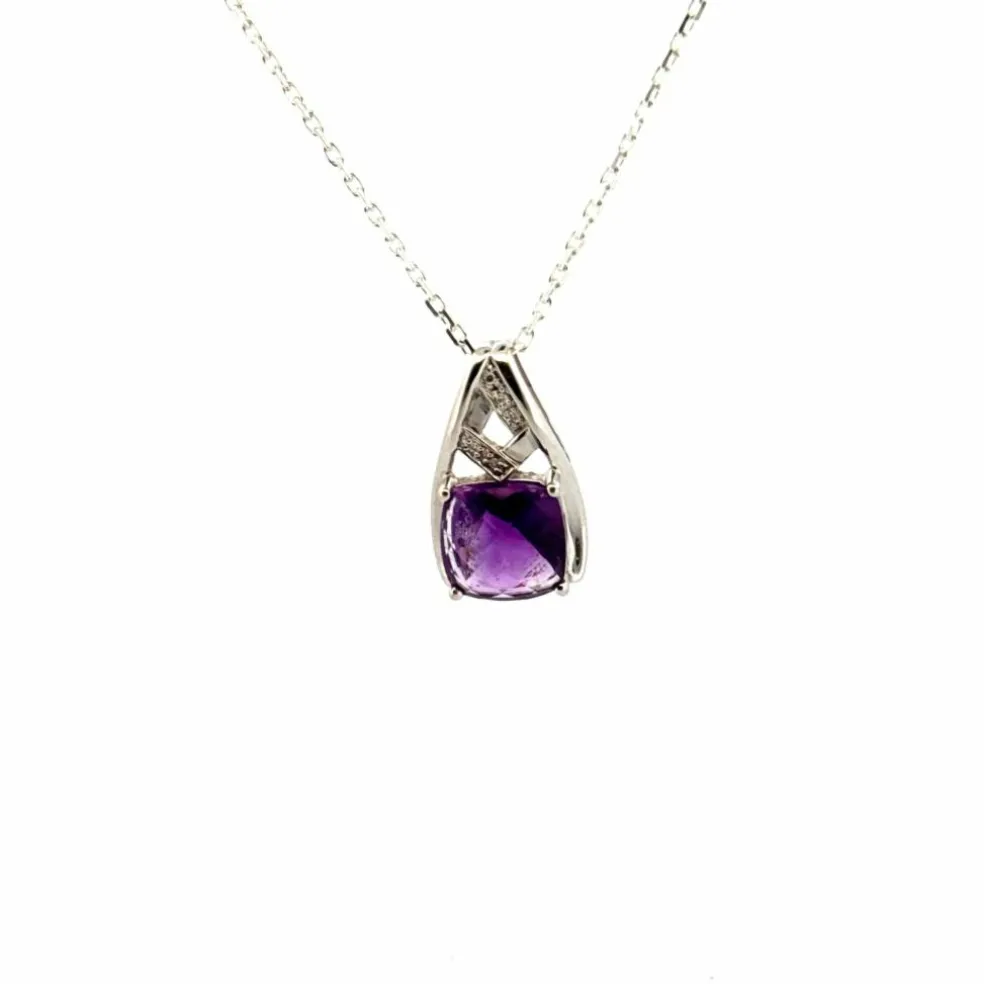 Pendentif Or Blanc Améthyste Diamants