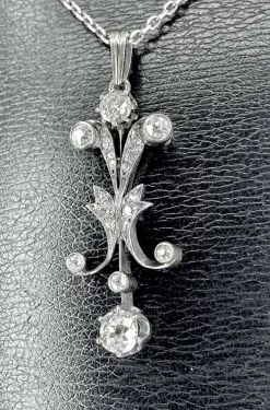 Pendentif Or blanc Argent Diamants Epoque Napoléon III.