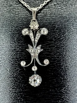 Pendentif Or blanc Argent Diamants Epoque Napoléon III.