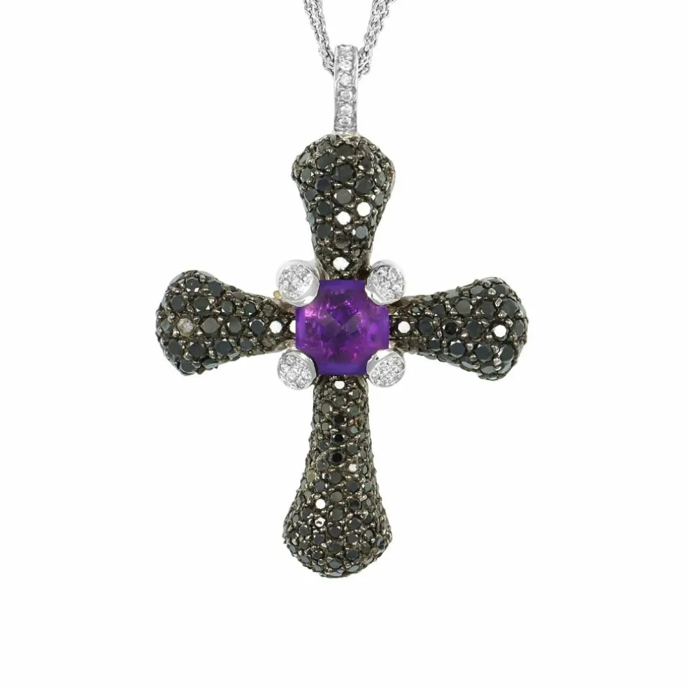 Pendentif Or blanc Diamants Blanc et Noir