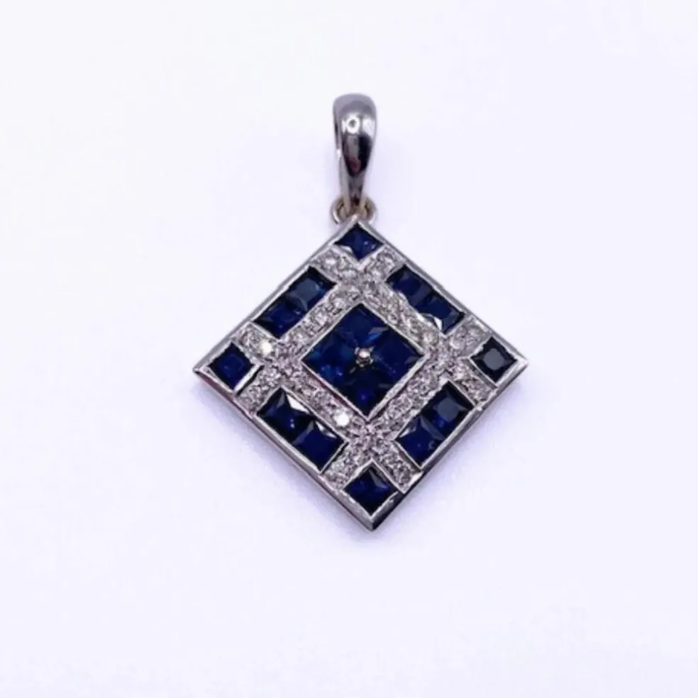 Pendentif Or Blanc Diamants Topaze