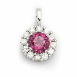 Pendentif Or blanc Diamants Rhodolite