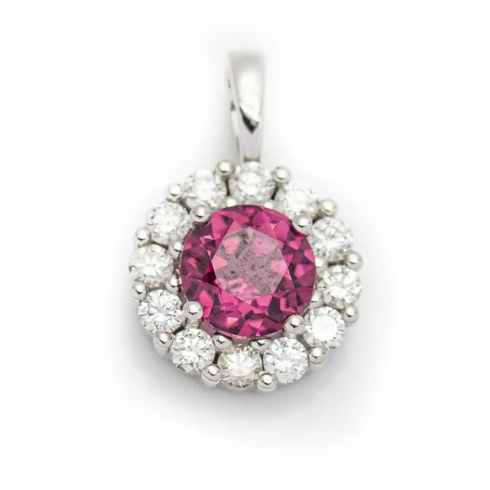 Pendentif Or blanc Diamants Rhodolite
