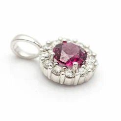 Pendentif Or blanc Diamants Rhodolite