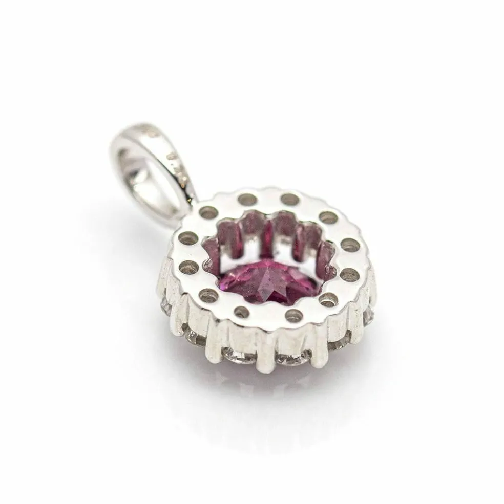 Pendentif Or blanc Diamants Rhodolite