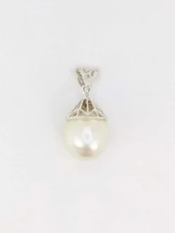 Pendentif or blanc diamants perle baroque