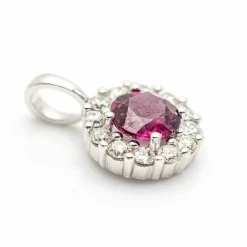 Pendentif Or blanc Diamants Rhodolite