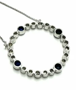 Pendentif or blanc diamants, saphirs