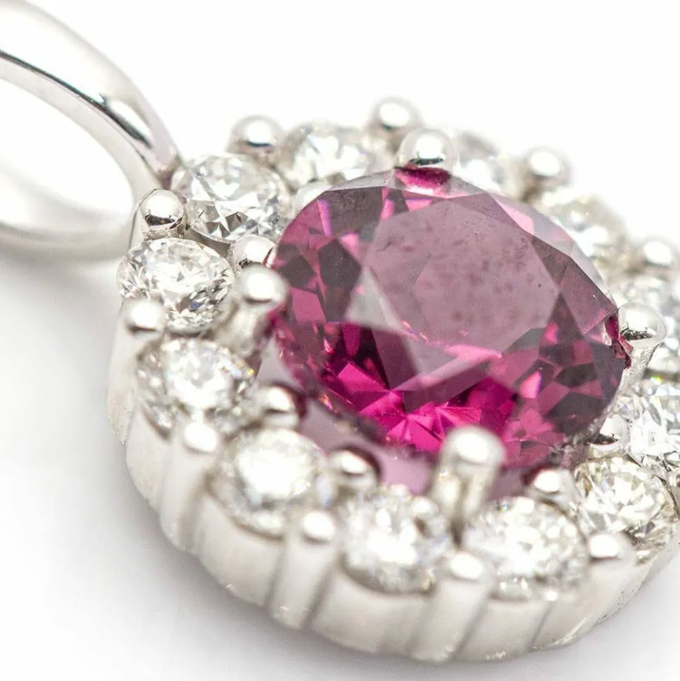 Pendentif Or blanc Diamants Rhodolite