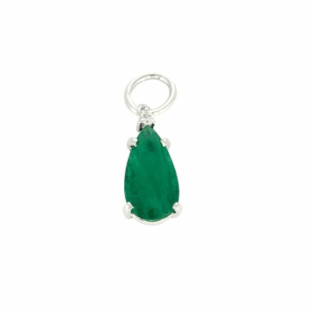 Pendentif or blanc et émeraude taille poire