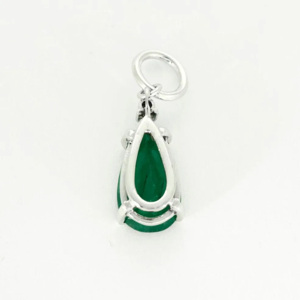Pendentif or blanc et émeraude taille poire