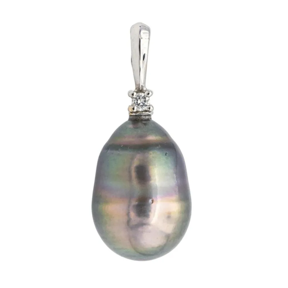 Pendentif Or blanc Perle de tahiti, Diamant