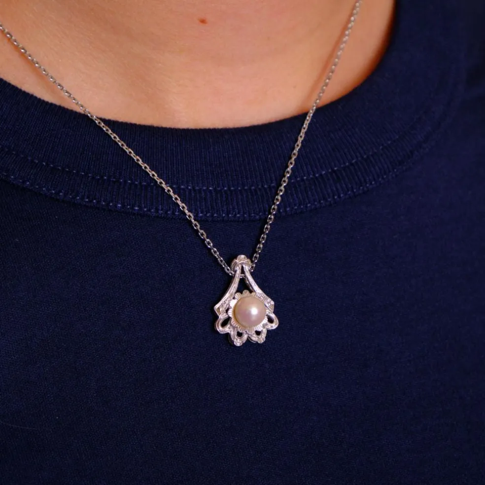 Pendentif or blanc perle de culture