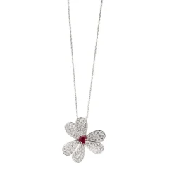 Pendentif or blanc, rubis, diamants