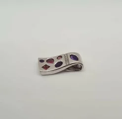 Pendentif or blanc serti de saphir rose et améthyste