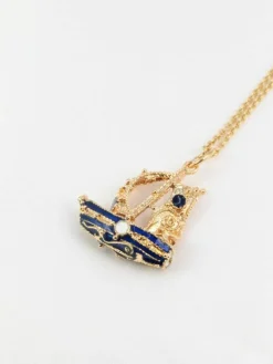 Pendentif Or et Email Bleu et Blanc