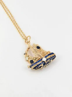 Pendentif Or et Email Bleu et Blanc
