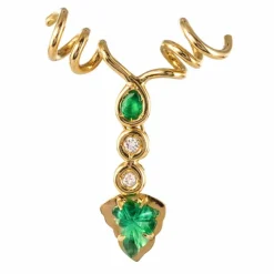 Pendentif or et émeraudes et diamants feuilles de vignes