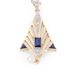 Pendentif or et platine décor géométrique