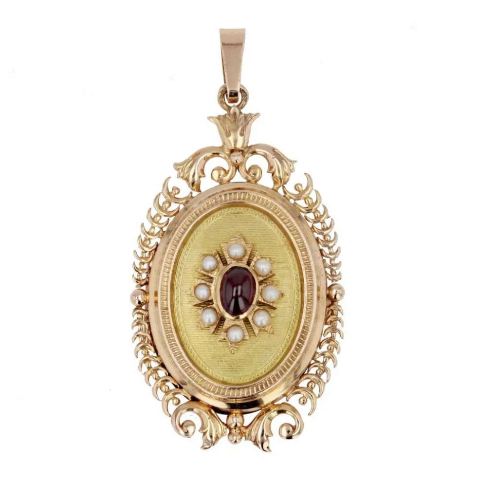 Pendentif or grenat perle médaillon