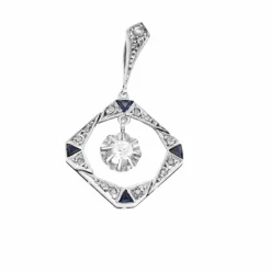 Pendentif or gris, diamants et saphirs