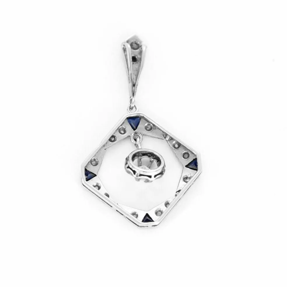 Pendentif or gris, diamants et saphirs