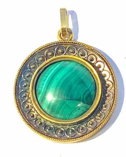 Pendentif Or jaune cabochon de Malachite